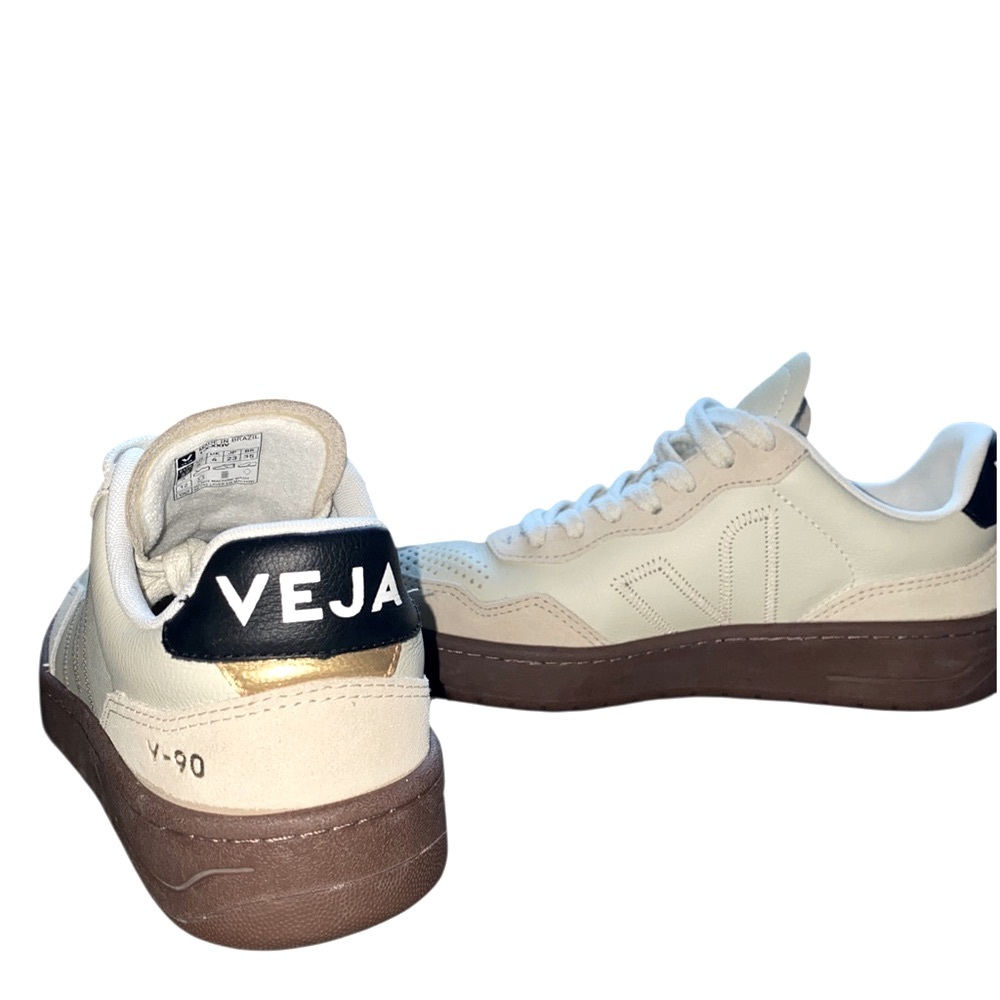 Women’s Veja V-90 ZZ Gold and Neutral Sneaker - Picture 5 of 10